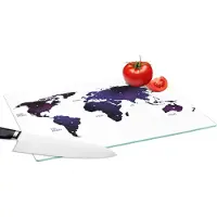 KitchenYeah Glazen Snijplank - 39x28 - Wereldkaart - Sterrenhemel - Paars - Snijplanken Glas