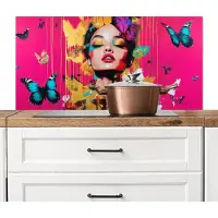 KitchenYeah Spatscherm keuken 100x50 cm - Kookplaat achterwand Vrouw - Abstract - Kleurrijk - Muurbeschermer - Spatwand fornuis - Hoogwaardig aluminium