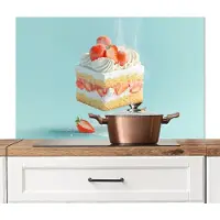 KitchenYeah Spatscherm keuken 100x65 cm - Kookplaat achterwand Slagroom - Taart - Blauw - Eten - Muurbeschermer - Spatwand fornuis - Hoogwaardig aluminium