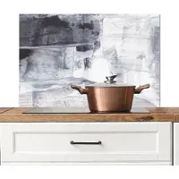 KitchenYeah Spatscherm keuken 90x60 cm - Kookplaat achterwand Kunst - Verf - Wit - Zwart - Grijs - Muurbeschermer - Spatwand fornuis - Hoogwaardig aluminium