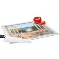 KitchenYeah Glazen Snijplank - 39x28 - Doorkijk - Strand - Zee - Duinen - Zand - Water - Helmgras - Snijplanken Glas