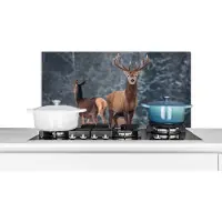 KitchenYeah - Spatscherm - Herten - Landschap - Dieren - Winter - Sneeuw - Spatwand - 80x40 cm - Spatscherm keuken - Achterwand keuken