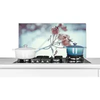 KitchenYeah Spatscherm keuken 90x45 cm - Kookplaat achterwand Planten - Winter - Sneeuw - Natuur - Muurbeschermer - Spatwand fornuis - Hoogwaardig aluminium
