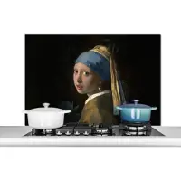 KitchenYeah Spatscherm keuken 100x65 cm - Kookplaat achterwand Meisje met de parel - Vermeer - Planten - Muurbeschermer - Spatwand fornuis - Hoogwaardig aluminium