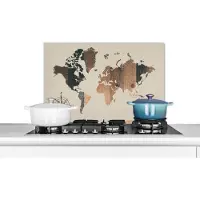 KitchenYeah Spatscherm keuken 60x40 cm - Kookplaat achterwand Wereldkaart - Houten Plank - Windroos - Muurbeschermer - Spatwand fornuis - Hoogwaardig aluminium