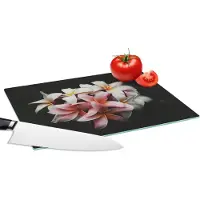 KitchenYeah Glazen Snijplank - 28x20 - Bloemen - Roze - Zwart - Flora - Botanisch - Snijplanken Glas