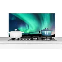 KitchenYeah Spatscherm keuken 100x50 cm - Kookplaat achterwand Noorderlicht - Silhouette - Noorwegen - Muurbeschermer - Spatwand fornuis - Hoogwaardig aluminium
