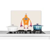 KitchenYeah Spatscherm keuken 60x40 cm - Kookplaat achterwand Robot - Antenne - Oranje - Bliksemschicht - Jongen - Kids - Muurbeschermer - Spatwand fornuis - Hoogwaardig aluminium