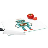 KitchenYeah Glazen Snijplank - 39x28 - Robot - Bril - Tandwielen - Gezicht - Jongens - Kids - Snijplanken Glas
