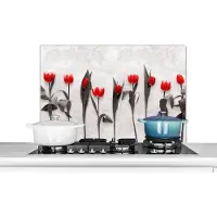 KitchenYeah Spatscherm keuken 90x60 cm - Kookplaat achterwand Bloemen - Tulpen - Marmer print - Muurbeschermer - Spatwand fornuis - Hoogwaardig aluminium