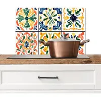 KitchenYeah Spatscherm keuken 70x50 cm - Kookplaat achterwand Spaans - Tegels - Keramiek - Bloemen - Muurbeschermer - Spatwand fornuis - Hoogwaardig aluminium