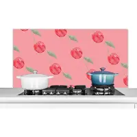 KitchenYeah Spatscherm keuken 120x60 cm - Kookplaat achterwand Kers - Roze - Waterverf - Muurbeschermer - Spatwand fornuis - Hoogwaardig aluminium
