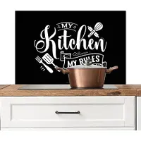 KitchenYeah Spatscherm keuken 80x55 cm - Kookplaat achterwand Zwart - Quote - My kitchen, My rules - Muurbeschermer - Spatwand fornuis - Hoogwaardig aluminium