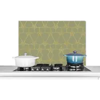 KitchenYeah Spatscherm keuken 90x60 cm - Kookplaat achterwand Patronen - Groen - Goud - Lijn - Muurbeschermer - Spatwand fornuis - Hoogwaardig aluminium