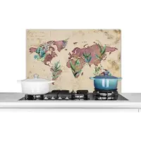 KitchenYeah Spatscherm keuken 80x55 cm - Kookplaat achterwand Wereldkaart - Papyrus - Retro - Muurbeschermer - Spatwand fornuis - Hoogwaardig aluminium