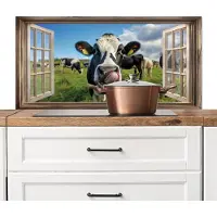 KitchenYeah Spatscherm keuken 100x50 cm - Kookplaat achterwand Doorkijk - Koe - Weiland - Dieren - Natuur - Muurbeschermer - Spatwand fornuis - Hoogwaardig aluminium
