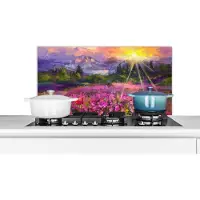 KitchenYeah Spatscherm keuken 80x40 cm - Kookplaat achterwand Schilderij - Olieverf - Bloemen - Natuur - Zon - Muurbeschermer - Spatwand fornuis - Hoogwaardig aluminium