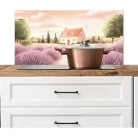 KitchenYeah Spatscherm keuken 80x40 cm - Kookplaat achterwand Lavendelveld - Huis - Paars - Muurbeschermer - Spatwand fornuis - Hoogwaardig aluminium