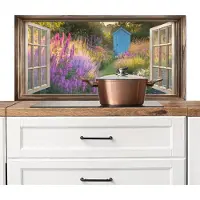 KitchenYeah Spatscherm keuken 100x50 cm - Kookplaat achterwand Doorkijk - Bloemen - Raam - Natuur - Muurbeschermer - Spatwand fornuis - Hoogwaardig aluminium