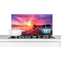 KitchenYeah Spatscherm keuken 90x45 cm - Kookplaat achterwand Steiger - Water - Zon - Roze - Horizon - Muurbeschermer - Spatwand fornuis - Hoogwaardig aluminium