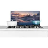 KitchenYeah Spatscherm keuken 70x30 cm - Kookplaat achterwand Landschap - Water - Berg - Sneeuw - Zonsondergang - Muurbeschermer - Spatwand fornuis - Hoogwaardig aluminium