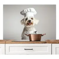 KitchenYeah Spatscherm keuken 120x80 cm - Kookplaat achterwand Hond - Wit - Kok - Muurbeschermer - Spatwand fornuis - Hoogwaardig aluminium