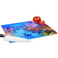 KitchenYeah Glazen Snijplank - 39x28 - Schilderij - Italië - Boot - Water - Architectuur - Snijplanken Glas