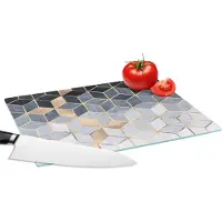 KitchenYeah Glazen Snijplank - 28x20 - Kubus - Goud - Luxe - Patronen - Snijplanken Glas