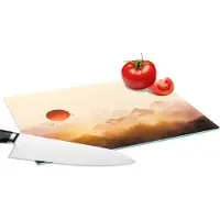 KitchenYeah Glazen Snijplank - 28x20 - Schilderij - Zon - Landschap - Vogels - Snijplanken Glas