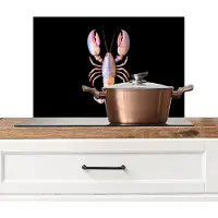 KitchenYeah Spatscherm keuken 70x50 cm - Kookplaat achterwand Kreeft - Roze - Zacht - Zwart - Muurbeschermer - Spatwand fornuis - Hoogwaardig aluminium