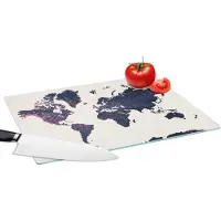 KitchenYeah Glazen Snijplank - 39x28 - Wereldkaart - Galaxy - Wit - Snijplanken Glas