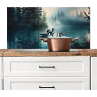 KitchenYeah Spatscherm keuken 100x50 cm - Kookplaat achterwand Bos - Water - Eenden - Mistig - Muurbeschermer - Spatwand fornuis - Hoogwaardig aluminium