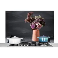 KitchenYeah Spatscherm keuken 120x80 cm - Kookplaat achterwand Stilleven - Droogbloemen - Vaas - Muurbeschermer - Spatwand fornuis - Hoogwaardig aluminium