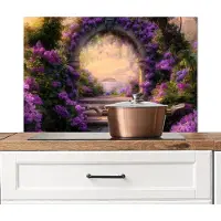KitchenYeah Spatscherm keuken 80x55 cm - Kookplaat achterwand Poort - Paars - Bloemen - Muurbeschermer - Spatwand fornuis - Hoogwaardig aluminium