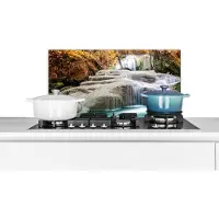 KitchenYeah Spatscherm keuken 60x30 cm - Kookplaat achterwand Bos - Waterval - Water - Herfst - Muurbeschermer - Spatwand fornuis - Hoogwaardig aluminium