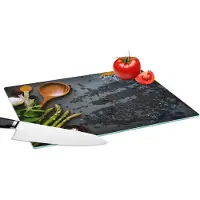 KitchenYeah Glazen Snijplank - 39x28 - Kruiden - Pollepel - Keuken - Snijplanken Glas