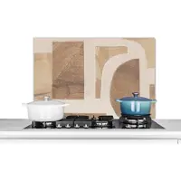 KitchenYeah Spatscherm keuken 80x55 cm - Kookplaat achterwand Vormen - Abstract - Puzzel - Hout - Muurbeschermer - Spatwand fornuis - Hoogwaardig aluminium