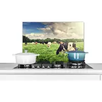KitchenYeah Spatscherm - Koeien - Koe - Dieren - Natuur - Bomen - Spatwand - 70x50 cm - Spatscherm koe - Muurbeschermer - Achterwand keuken - Keuken