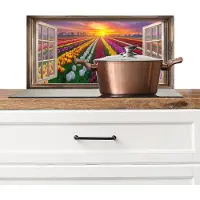 KitchenYeah Spatscherm keuken 70x30 cm - Kookplaat achterwand Doorkijk - Bloemen - Tulpen - Kleurrijk - Zonsondergang - Muurbeschermer - Spatwand fornuis - Hoogwaardig aluminium