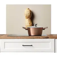 KitchenYeah Spatscherm keuken 90x60 cm - Kookplaat achterwand Pinda - Ruw - Beige - Muurbeschermer - Spatwand fornuis - Hoogwaardig aluminium