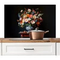 KitchenYeah Spatscherm keuken 100x65 cm - Kookplaat achterwand Boeket - Roze - Bloemen - Vaas - Muurbeschermer - Spatwand fornuis - Hoogwaardig aluminium