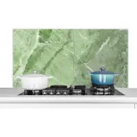 KitchenYeah Spatscherm keuken 120x60 cm - Kookplaat achterwand Keien - Groen - Wit - Graniet print - Muurbeschermer - Spatwand fornuis - Hoogwaardig aluminium