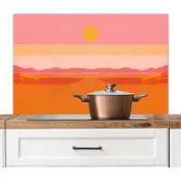 KitchenYeah Spatscherm keuken 100x65 cm - Kookplaat achterwand Zon - Abstract - Landschap - Oranje - Muurbeschermer - Spatwand fornuis - Hoogwaardig aluminium