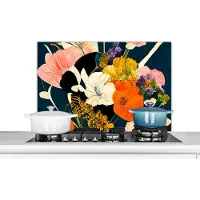 KitchenYeah Spatscherm keuken 90x60 cm - Kookplaat achterwand Bloemen - Vaas - Schilderij - Planten - Muurbeschermer - Spatwand fornuis - Hoogwaardig aluminium