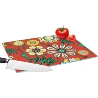 KitchenYeah Glazen Snijplank - 39x28 - Design - Bloemen - Hippie - Retro - Snijplanken Glas