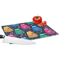 KitchenYeah Glazen Snijplank - 28x20 - Kat - Regenboog - Bloemen - Snijplanken Glas