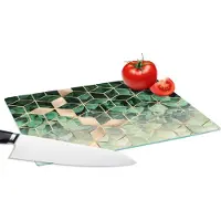 KitchenYeah Glazen Snijplank - 28x20 - Bladeren - Goud - Patronen - Kubus - Luxe - Snijplanken Glas