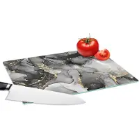KitchenYeah Glazen Snijplank - 28x20 - Marmer - Zwart - Goud - Grijs - Snijplanken Glas
