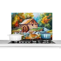 KitchenYeah Spatscherm keuken 90x60 cm - Kookplaat achterwand Landschap - Schilderij - Huis - Kunst - Herfst - Muurbeschermer - Spatwand fornuis - Hoogwaardig aluminium
