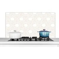 KitchenYeah - Achterwand keuken - Patronen - Beige - Wit - Geometrie - Design - Spatwand - Keuken - 120x60 cm